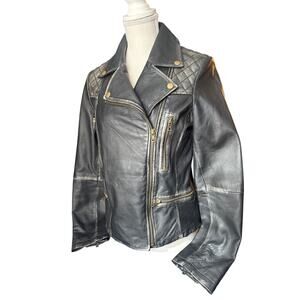 Bilt Women’s Quilted Leather Black Distressed Biker Jacket 8